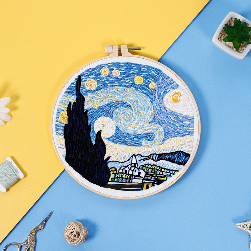 Van Gogh Starry Night Hand Embroidery DIY Kit 20cm
