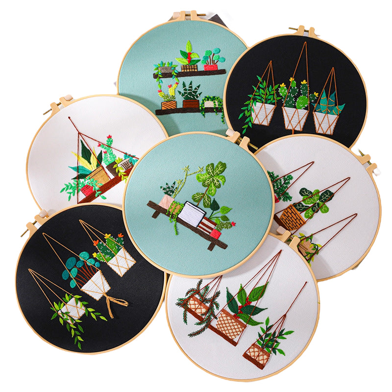 hanging plants embroidery Beginners Hanging Plants Hand Embroidery DIY Kit 20cm – MiuEmbroidery