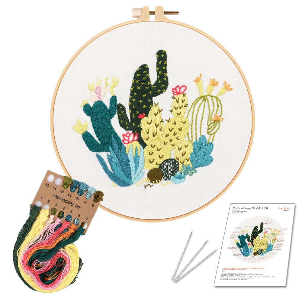 Modern Art Black Cat Embroidery Kit Cactus Plant Stamped Houseplant Cloth  Cross Stitch Kits with Bamboo Hoops – HeartCasa