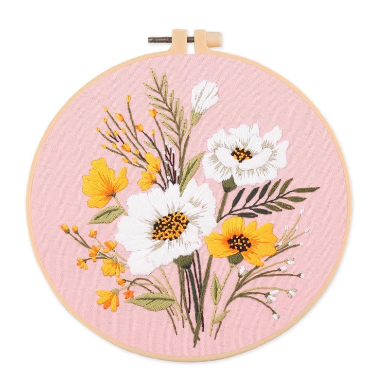Botanical Flower Bouquet Hand Embroidery Kit 20cm
