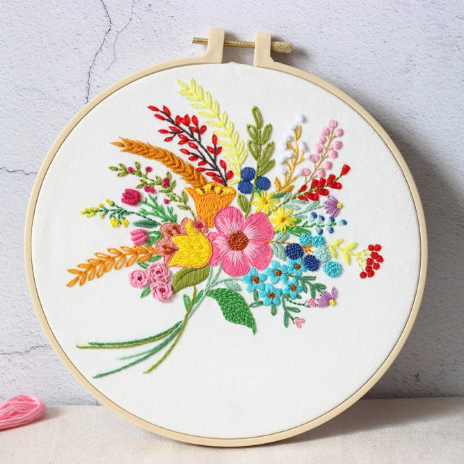 Colorful Bouquet DIY Hand Embroidery Kit 20cm
