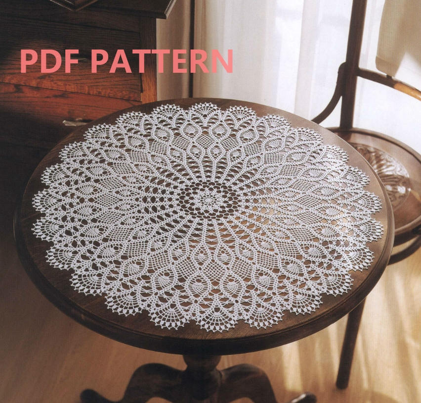Vintage Lace Crochet Round Table Center Doily Pattern Instant Download Detailed English Instruction