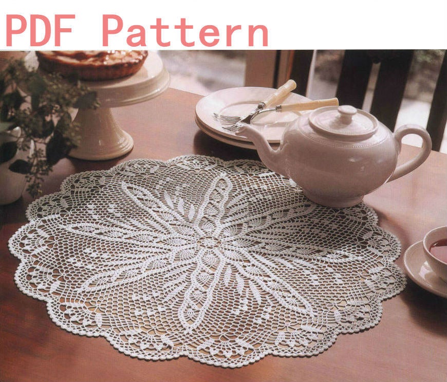 Vintage Lace Crochet Pineapple Round Table Center Doily Pattern Detailed English Instruction