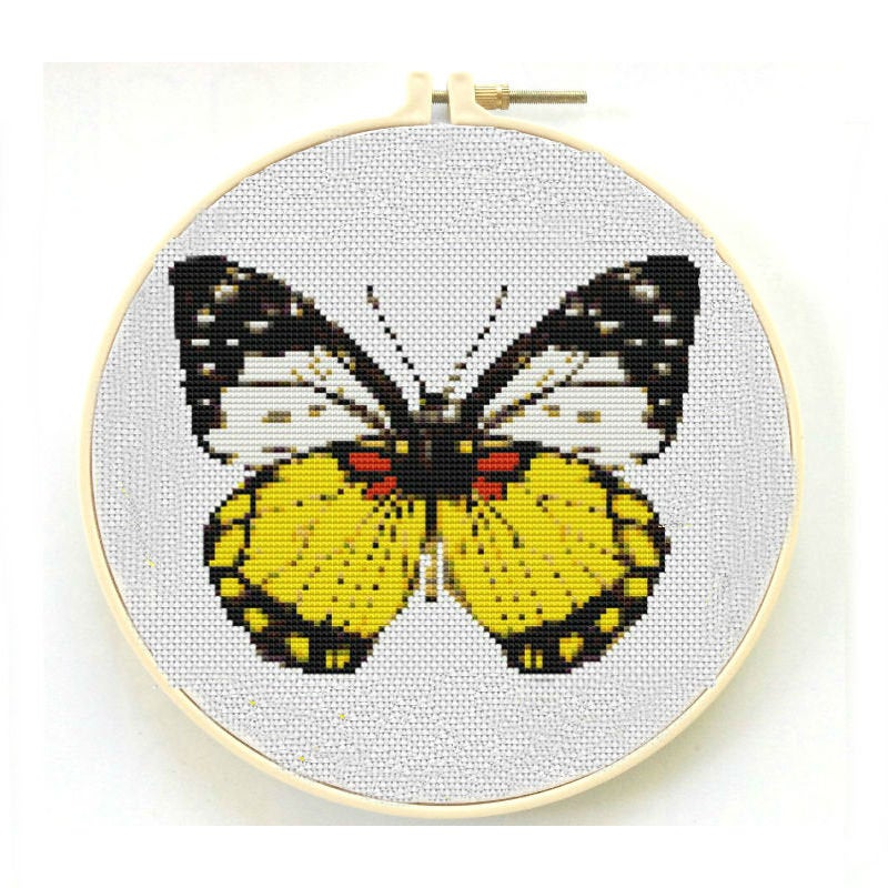 Yellow Butterfly Cross Stitch Pattern, Modern Animal Embroidery PDF Instant Download,