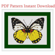 Load image into Gallery viewer, Yellow Butterfly Cross Stitch Pattern, Modern Animal Embroidery PDF Instant Download,
