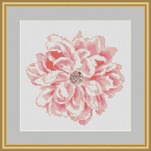 Cargar imagen en el visor de la galería, Patrón de punto de cruz de peonía rosa, bordado de flores modernas, descarga instantánea en PDF,
