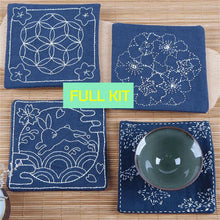 Load image into Gallery viewer, 4 Pcs Set Coaster Beginners DIY Embroidery Kit with Hoop
