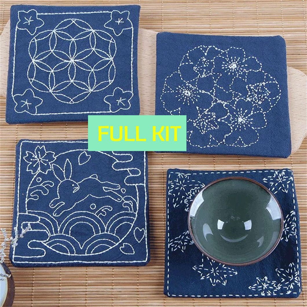 4 Pcs Set Coaster Beginners DIY Embroidery Kit with Hoop