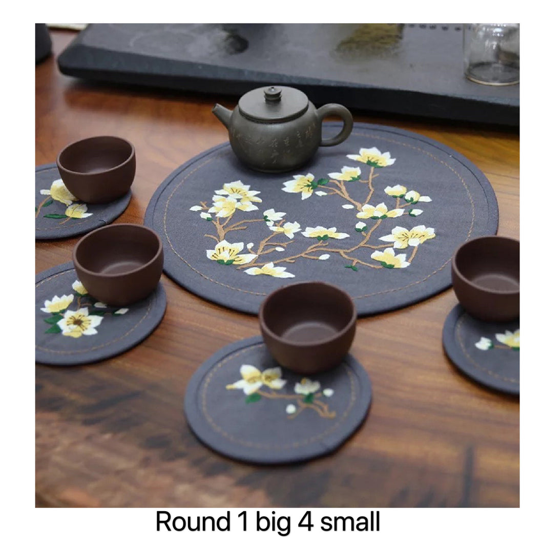 Juego de 5 piezas Magnolia Flower Coaster Kit de bordado DIY Impreso